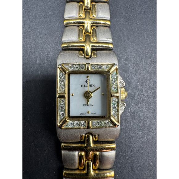 Vintage Elgin Diamond Cut Ladies Quartz Watch Two Tone White Dial ELC135 - Picture 1 of 11